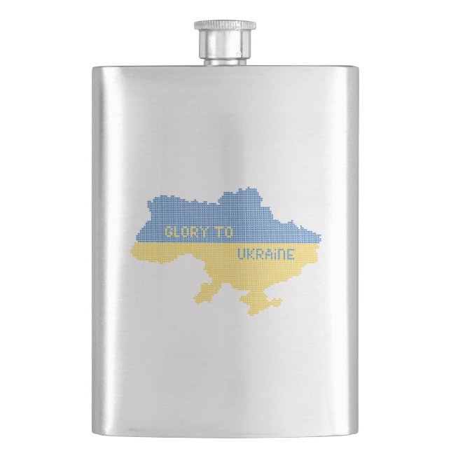 Knitting Ukrainian state map text Glory to Ukraine Hip Flask (Front)