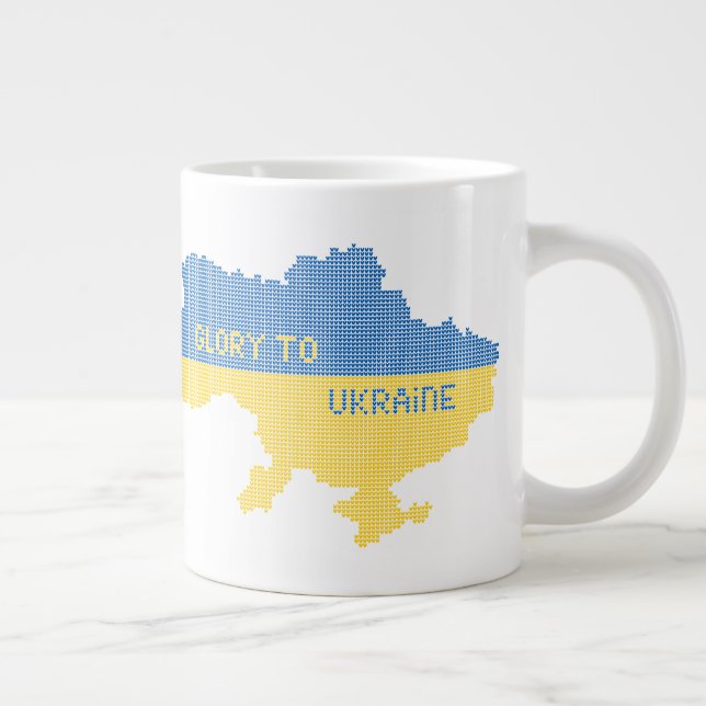 Knitting Ukrainian state map text Glory to Ukraine Large Coffee Mug (Right)