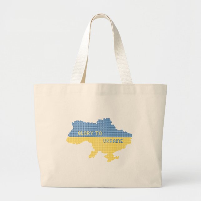Knitting Ukrainian state map text Glory to Ukraine Large Tote Bag (Front)