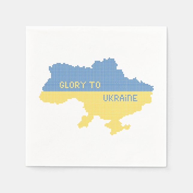 Knitting Ukrainian state map text Glory to Ukraine Napkin (Front)