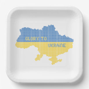 Knitting Ukrainian state map text Glory to Ukraine Paper Plate