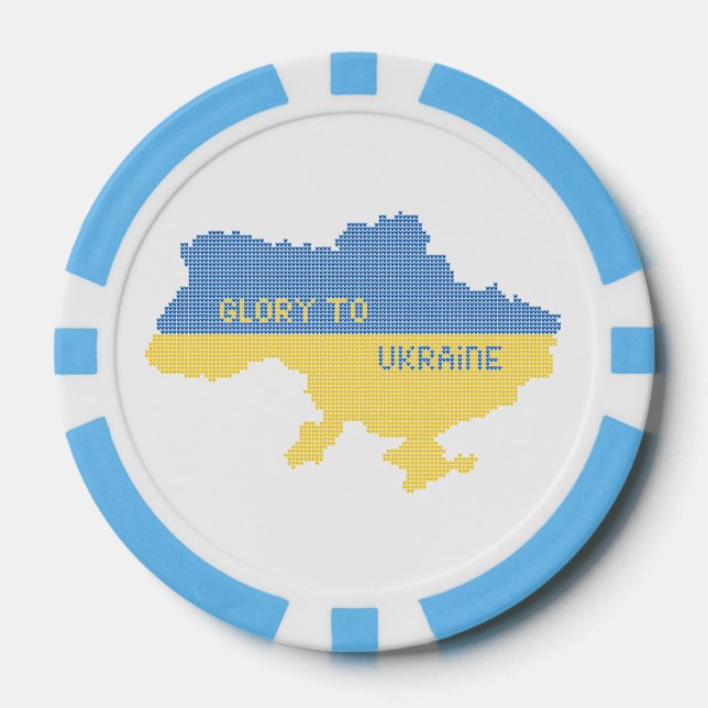 Knitting Ukrainian state map text Glory to Ukraine Poker Chips (Front)