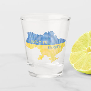 Knitting Ukrainian state map text Glory to Ukraine Shot Glass