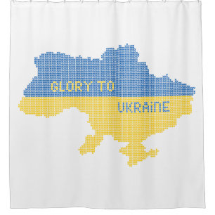 Knitting Ukrainian state map text Glory to Ukraine Shower Curtain