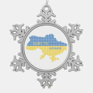 Knitting Ukrainian state map text Glory to Ukraine Snowflake Pewter Christmas Ornament