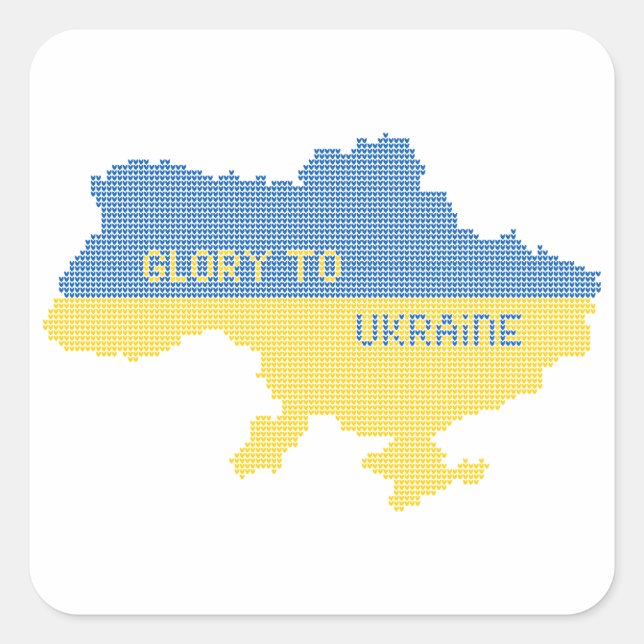 Knitting Ukrainian state map text Glory to Ukraine Square Sticker (Front)