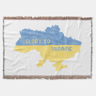 Knitting Ukrainian state map text Glory to Ukraine Throw Blanket