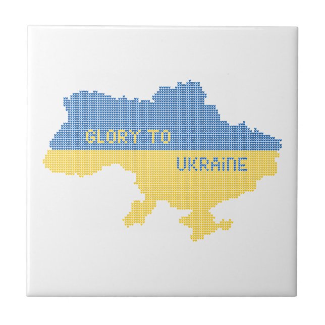 Knitting Ukrainian state map text Glory to Ukraine Tile (Front)