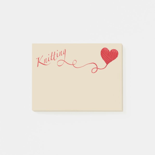 Knitting with Heart Yarn in Red Post-it Notes (Front)