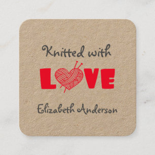 Knitting with love by Custom Name Square Business Card
