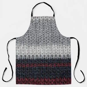 Knitting wool: red, white stripes. apron