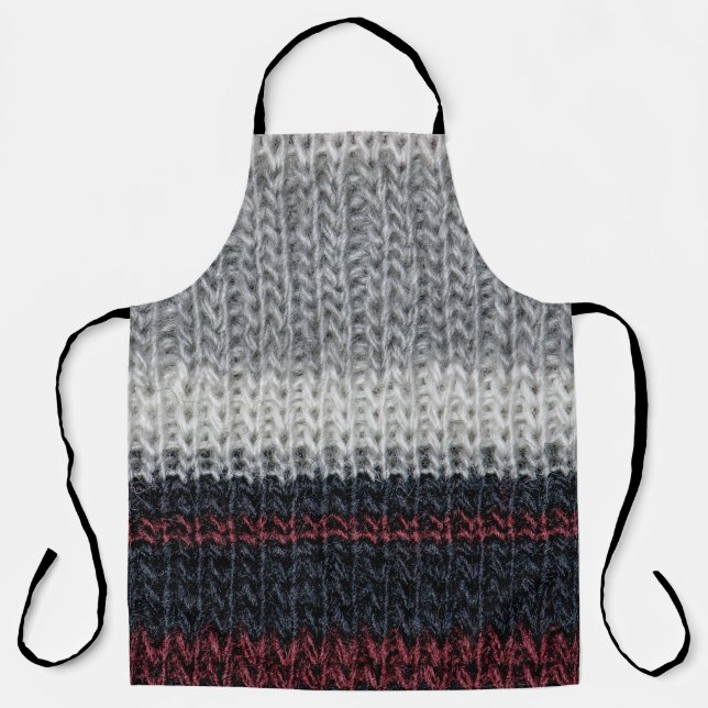 Knitting wool: red, white stripes. apron (Front)
