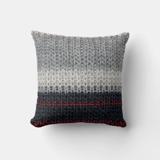 Knitting wool: red, white stripes. cushion
