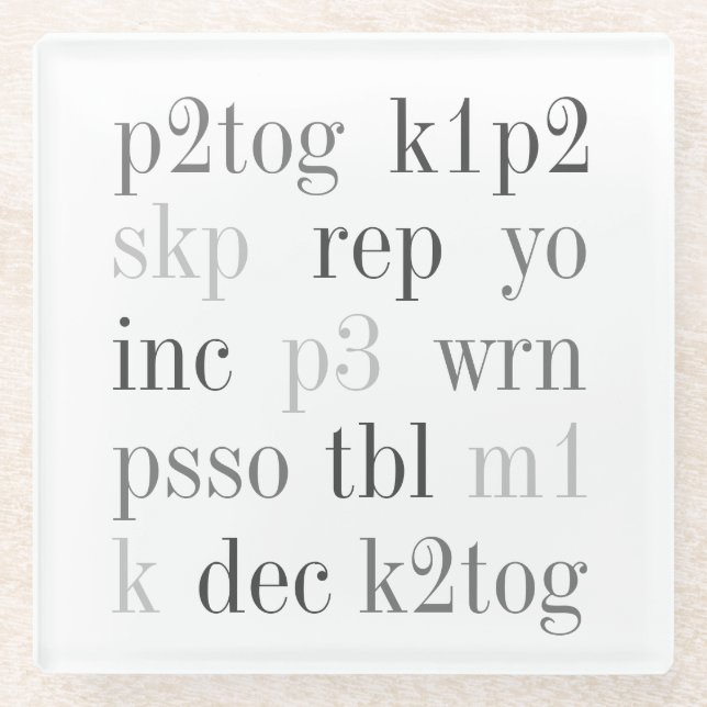 KNITTING WORDS Glass Drink Coaster (Front)