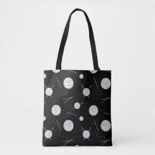 Knitting Yarn and Needles Black White Tote Bag