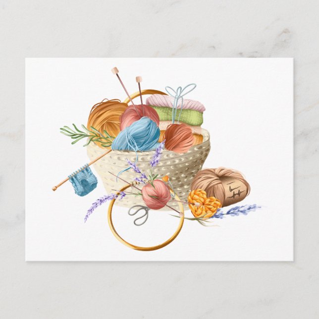 Knitting Yarn Basket for Knitting Lover  Postcard (Front)