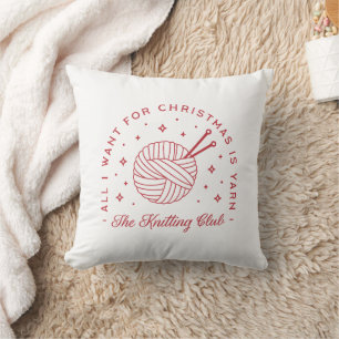 Knitting yarn lovers Christmas retro red aesthetic Cushion