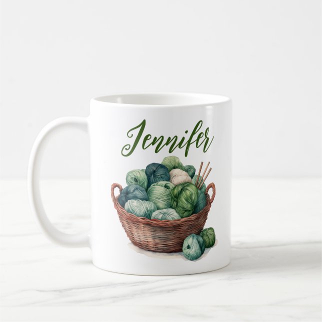 Knitting Yarn Personalzed Coffee Knitter Gift Mug (Left)