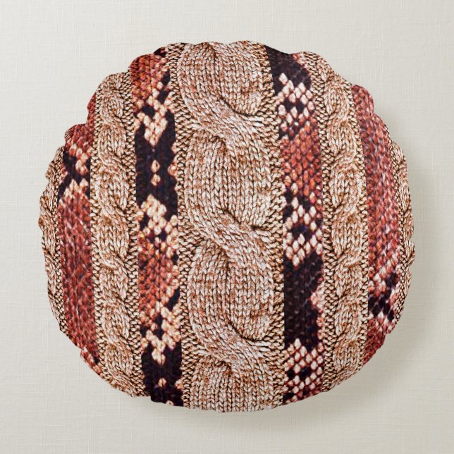 Knitwear Fabric Texture, geometric texture, snake  Round Cushion (Front)