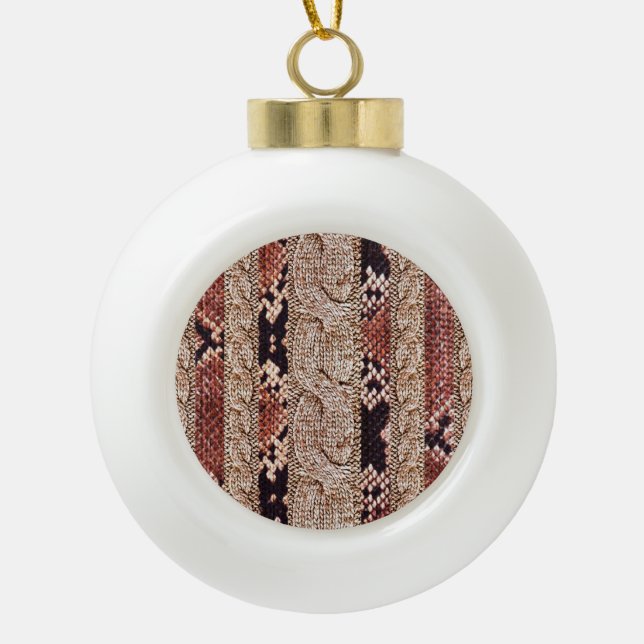 Knitwear texture, geometric snake pattern. ceramic ball christmas ornament (Front)