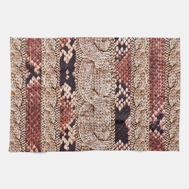 Knitwear texture, geometric snake pattern. tea towel (Horizontal)