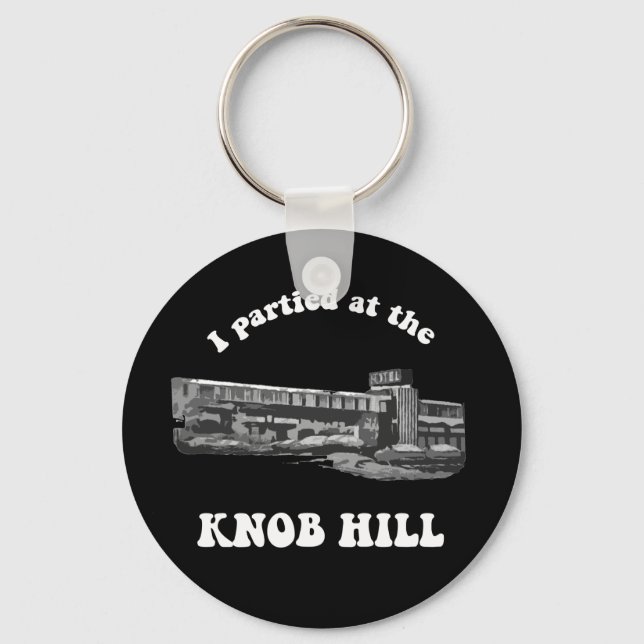 Knob Hill Keychain- White On Black Key Ring (Front)