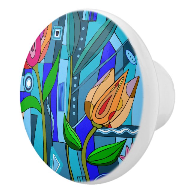 Knob home flower art blue mosaic pink (Right)