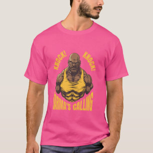 Knock Knock! Karma's Calling - Muscular Man Design T-Shirt