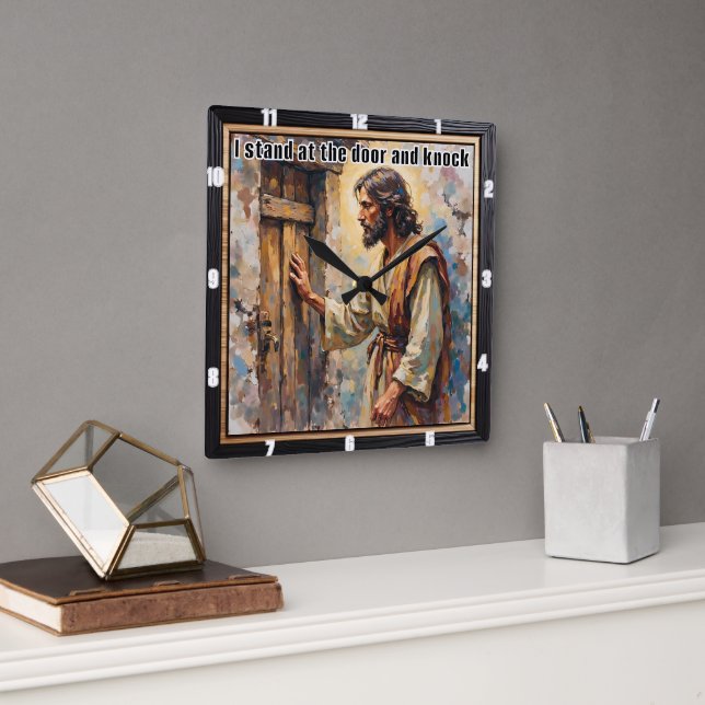 Knock of Hope: Revelation's Call Square Wall Clock (Office)
