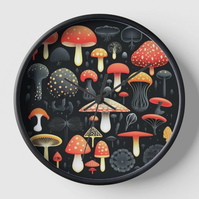 Knolling mushrooms in black blackground clock (Front)