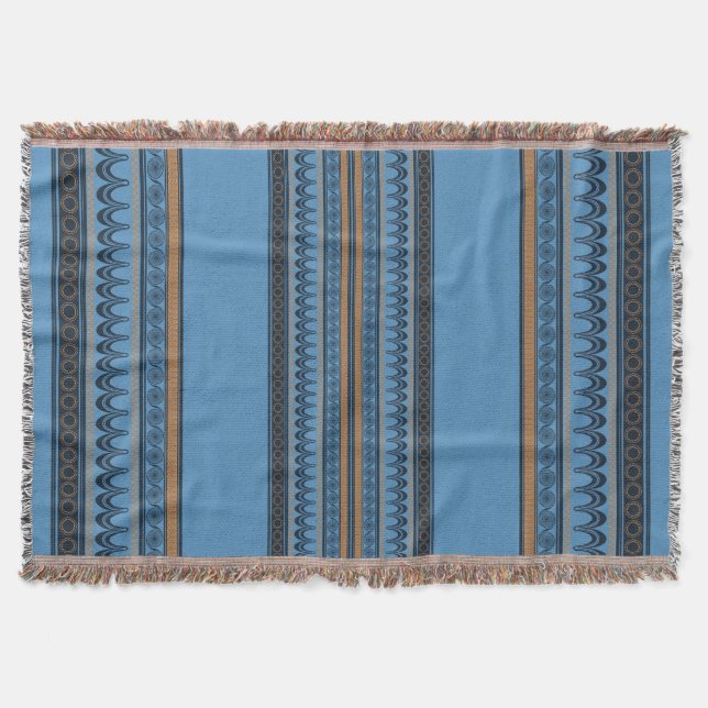 Knossos Comfort: Minoan Sky Blue Woven  Throw Blanket (Front)