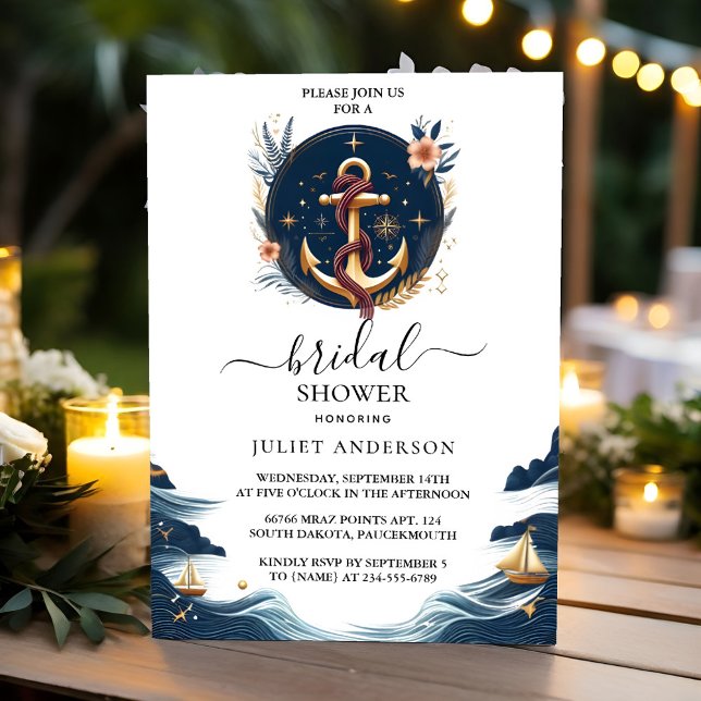 Knot Boat Ship Navy Blue Nautical Bridal Shower Invitation (Creator Uploaded)