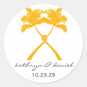 Knot Palm Trees Beach Tropical Wedding Modern Chic Classic Round Sticker