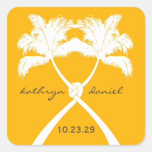 Knot Palm Trees Beach Tropical Wedding Modern Chic Square Sticker