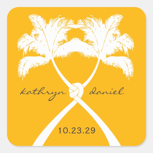 Knot Palm Trees Beach Tropical Wedding Modern Chic Square Sticker (Front)