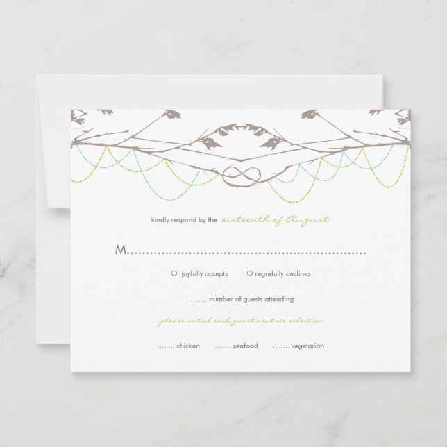 Knotted Love Trees Branches Wedding RSVP Card (Front)