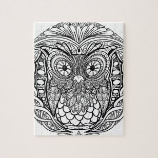 Knotted Mandala Owl Black and White Jigsaw Puzzle