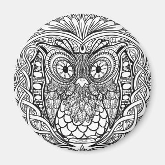 Knotted Mandala Owl Black and White Magnet