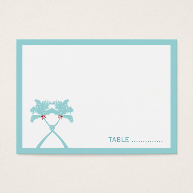 Knotted Palm Trees Hearts Beach Wedding Place Card (Front)