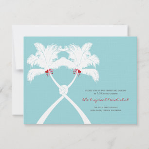 Knotted Palm Trees Hearts Beach Wedding Reception Invitation