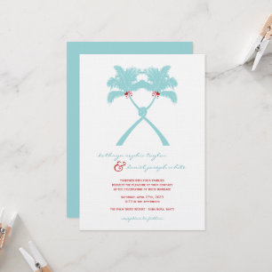 Knotted Palm Trees Hearts Tropical Beach Wedding Invitation