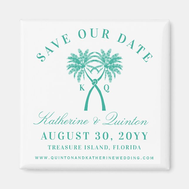 Knotted Palm Trees Hearts Wedding Save The Date Magnet (Front)