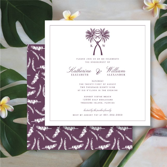 Knotted Palm Trees Monogram Beach Engagement Party Invitation (Knotted Palm Trees Monogram Beach Engagement Party Invitation @ fatfatin_blue_knot)