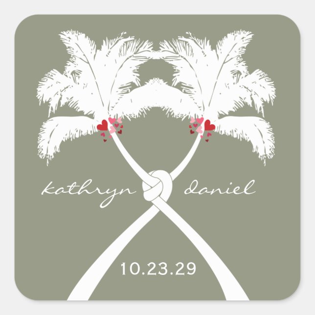 Knotted Palm Trees Red Love Tropical Beach Wedding Square Sticker (Front)