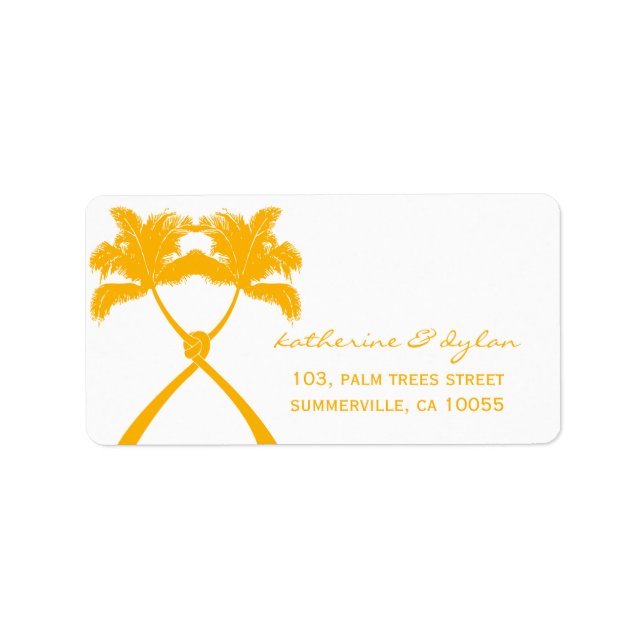 Knotted Palm Trees Tropical Beach Wedding Address Label (Front)