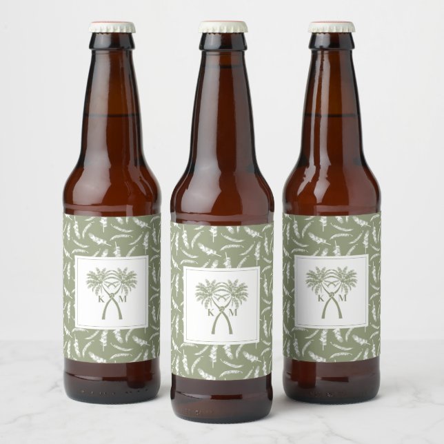 Knotted Palm Trees Tropical Destination Wedding Beer Bottle Label (Bottles)