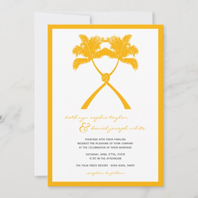 Knotted Palm Trees Tropical Destination Wedding Invitation (Front)