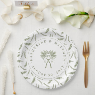 Knotted Palm Trees Tropical Destination Wedding Paper Plate
