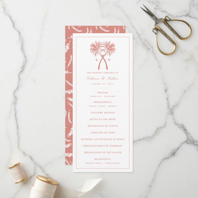 Knotted Palm Trees Tropical Destination Wedding Programme (Front/Back In Situ)