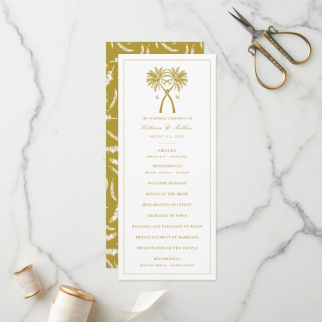 Knotted Palm Trees Tropical Destination Wedding Programme (Front/Back In Situ)